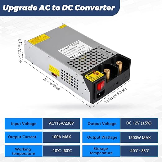 AC to DC Converter 12V Power Supply 1200W Max 100A SMPS 110v to 12v Converter Switching Power Supply Transformer for Car Radio/Stereos, RV, 3D Printer, Led Strip, Motor Pump, CCTV