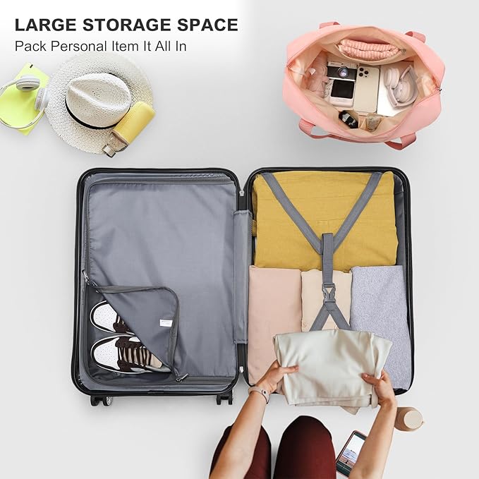 Kono Suitcase Luggage Set Expandable(only 28") Carry On Hardside Luggage with TSA Lock Spinner Wheels (Nude/Rose Pink, 6 piece set)