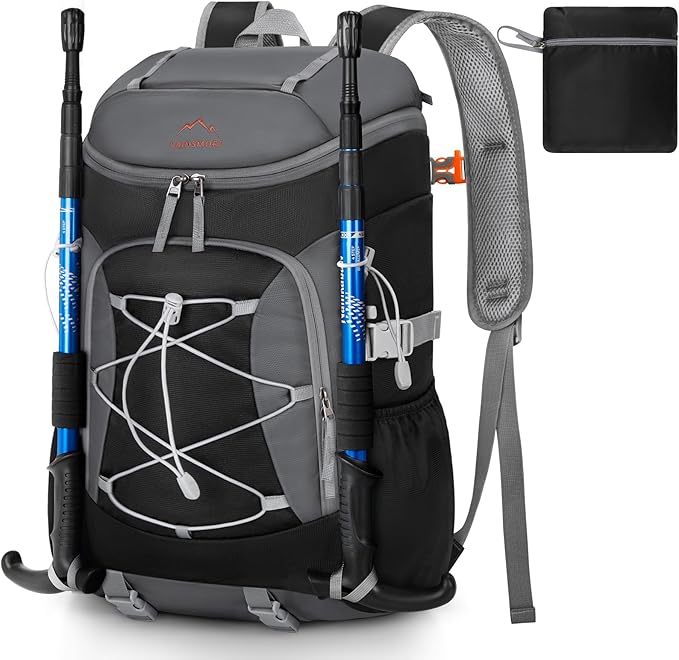 RAINSMORE Foldable Hiking Backpack for Women Men Packable Camping Backpack 40L Waterproof Hiking Daypack Bag Lightweight Collapsible Daypack for Travel Trekking Mountaineering Large Capacity Black