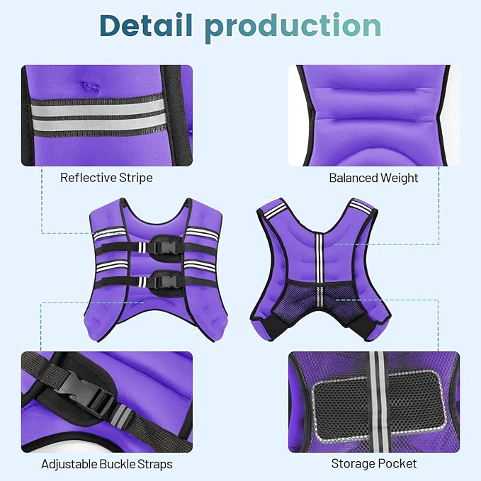 Weighted Vest, 8lb/12lb/16lb/20lb/25lb/30lb Weight Vest with Two Adjustment Straps for Men Women, Weight Vests with Reflective Stripe for Strength Training, Running, Jogging, Walking