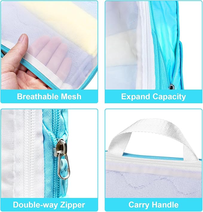 Lightweight Compression Packing Cubes for Suitcases, Compressible Expandable Travel Packing Organizer with Clear Toiletries and Backpack Bag, Travel Essentials for Carry on Luggage 7 Set