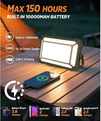 Portable LED Camping Lantern, IP67 Waterproof Dimmable Camping Light, 3 Colors, SOS, 1/4 Thread, 10000mAh USB-C Up to 150h Camping Essentials for Power Outages/Hurricane/Hiking/Tent/Outdoor