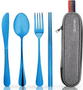 Travel Utensils with Case, Quatish Portable Silverware Set for Work, Stainless Steel Reusable Travel Cutlery, Fork and Spoon Set for Camping, Picnic, Gadgets, Lunch Box for Men, Christmas Gift, Blue