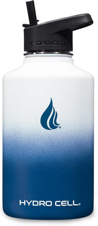 HYDRO CELL Stainless Steel Insulated Water Bottle with Straw - For Cold & Hot Drinks - Metal Vacuum Flask with Screw Cap and Modern Leakproof Sport Thermos for Adults (Navy/White 64oz)