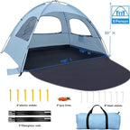WhiteFang Beach Tent Anti-UV Portable Sun Shade Shelter for 3/4/6/8 Person, Extendable Floor with 3 Ventilating Mesh Windows Plus Carrying Bag, Stakes and Guy Lines