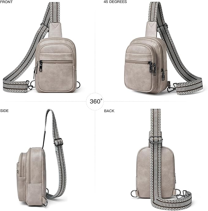 3L SMALL Sling Bag Fanny Packs For Women Men Mini Crossbody Chest Belt Travel Bag Purse Handbag Faux Leather Fashion Cute Light Grey