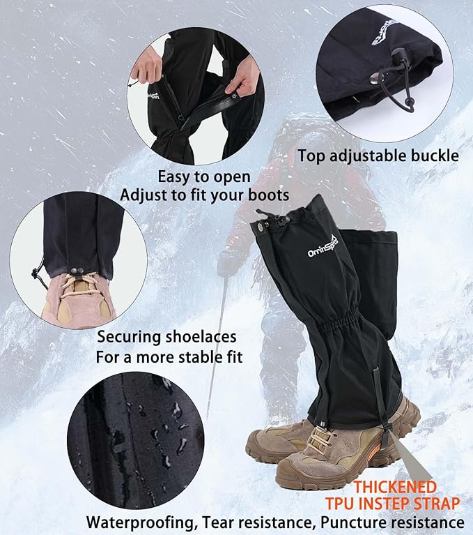 Waterproof Leg Gaiters for Men Women, Adjustable Snow Boot Gators for Hiking, Skiing, Hunting, Outdoor Adventures