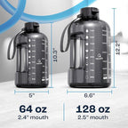 AQUAFIT 1 Gallon Water Bottle with Time Marker - Straw & Chug Lid - BPA Free Gym Water Bottle with Straw - Big Gallon Jug (Gray, 128 oz - 2 Lids)