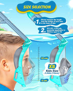 QingSong Kids Snorkel Mask Full Face, Snorkeling Set with Camera Mount, Foldable 180 Degree Panoramic View Snorkeling Gear Anti-Fog Anti-Leak
