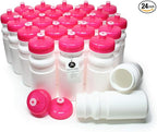 Rolling Sands USA Made 20 Ounce Sports Water Bottles - 24-Pack Bulk BPA-Free Blank Sports Bottles for Teams & Classrooms - White Bottle/Pink Lid, No Smell No Taste