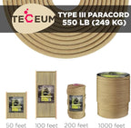TECEUM 5/32" Paracord Rope 1000 – 1000ft / 200ft / 100ft / 50ft – Tactical Parachute Cord 4mm – 45+ Colors – Nylon String for Survival & Camping Gear – Stripe Cord for Survival – Utility Rope