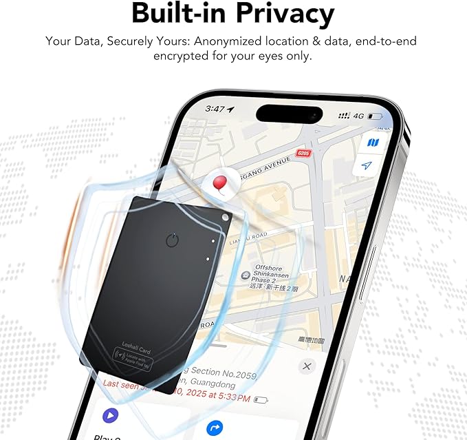 Wallet Tracker Card [Apple MFi Certified] Air Tracker Tag, 0.06in Rechargeable Smartcard Work with Apple Find My, Keys Finder and Item Locator for Passport, Bags, Laptop, Black 1 Pack, iOS only, EB