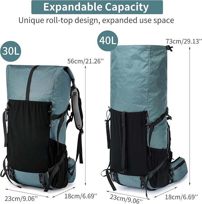 Hiking Backpack,30L +10L Extra Large Capacity Hiking Bag,Internal Frame Camping Backpack,Upgraded X-PAC Lightweight Sport Daypack Travel Backpacks Fit For Mountain Climbing Camping (Grey Green)