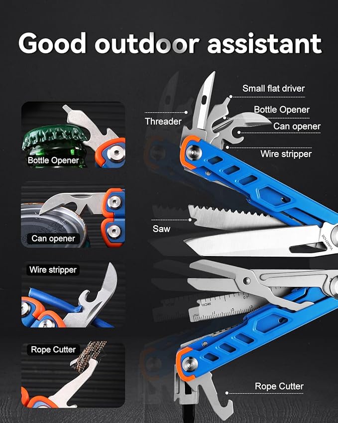 MINI Multitool Pliers,14-In-1 Survival Gear For Outdoor,Home,And Auto RepairBirthday Christmas Gifts For Men Boyfriend Dad Husband(Blue)
