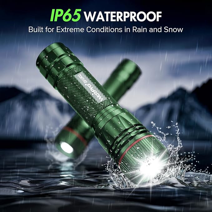 WdtPro Rechargeable Flashlights High Lumens, 1 Pack Super Bright LED Small Tactical EDC Flashlight with 10H Runtime, Portable Flash light for Camping, Home, Emergency Essentials Green Battery Included