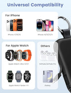 RORRY CharmGo Portable Charger, 5000mAh Portable Charger Power Bank with Built-in Cables, Travel Keychain Battery Pack for Apple Watch and iPhone Air/17/16/15/14/13/12, Black