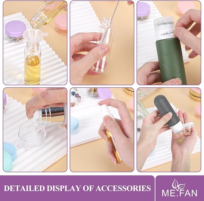 ME.FAN 18 Pack Travel Bottles for Toiletries, TSA Approved Travel Size Containers Set, Silicone Squeezable Portable Split Bottle, Travel Accessories for Conditioner, Shampoo, Lotion - Pink