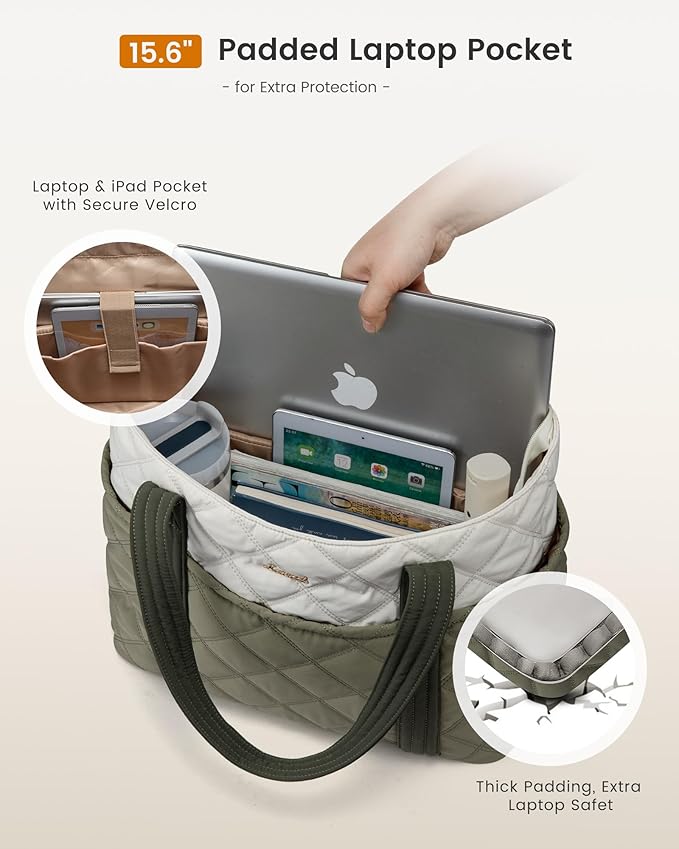 LOVEVOOK Puffer Tote Bag for Women, Puffy Work Handbag, Travel Shoulder Carry On Bag with Zipper for Teacher Nurse Gym