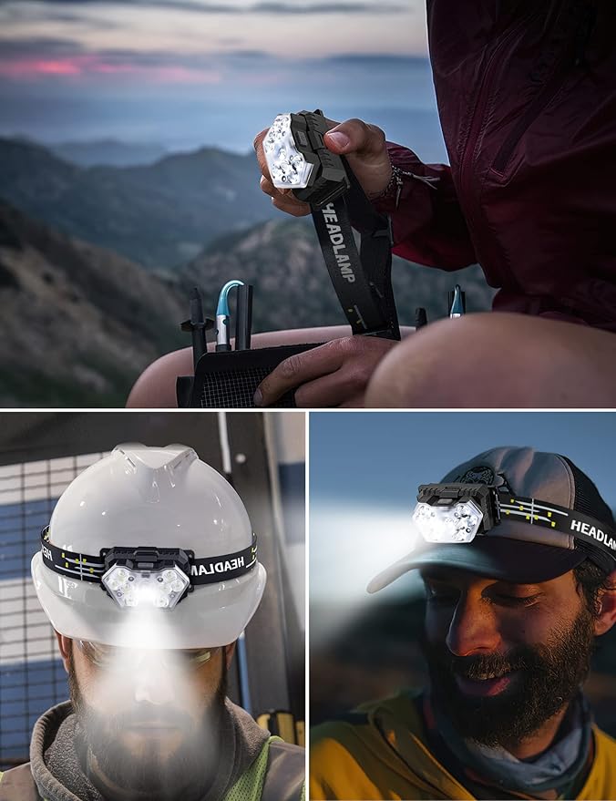 Lsnisni 9 LED Headlamp, 2000 Lumen Super Bright Head Lamp with 6 Modes, IPX5 Waterproof Head Light, Lightweight Head Flashlight for Kids Adults Camping Hiking - 3 AAA Batteries Included