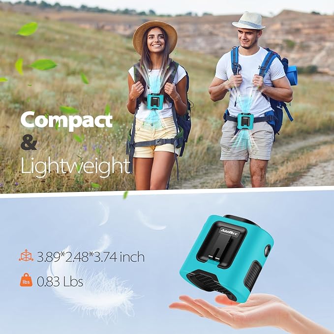 Portable Waist Fan - 14500mAh Rechargeable Battery, 67Hrs Cooling Belt Fan, 5 Powerful Speed & 360° Rotatable, Hands Free Clip On Waist With LED Light for Work Gift Camping Travel Outdoor