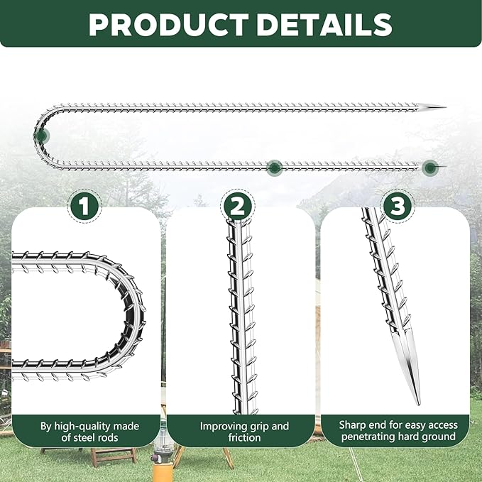 30 Pieces Trampoline Stakes Anchors High Wind Heavy Duty,U Shaped Garden Hooks Stakes for Ground,Trampoline Tie Downs Anchor Kit,Bounce Horseshoe House Stake,Rebar Camping Tent Stakes,12 Inch Long