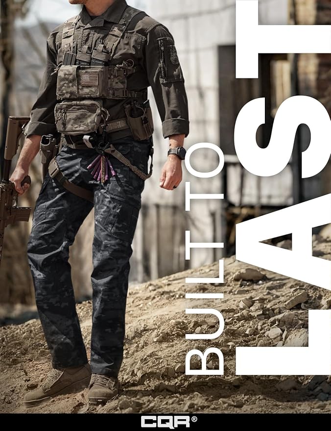 CQR Men's Tactical Pants, Water Resistant Ripstop Cargo Pants, Lightweight EDC Work Hiking Pants, Outdoor Apparel