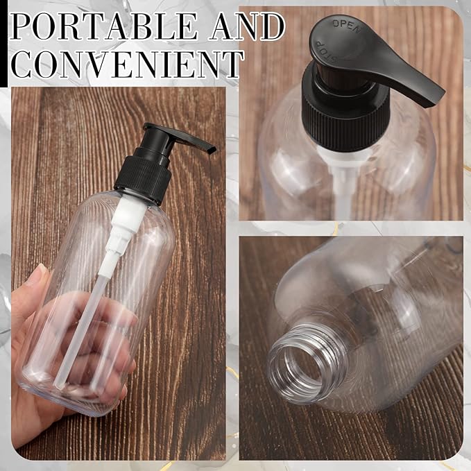 Norme 40 Pieces Empty Pump Bottle 8 oz Clear Refillable Plastic Bottles with Pump Dispenser Travel Lotion Container for Shampoo Hand Body Soap Oil Massage Moisturizer Face Cream Liquid