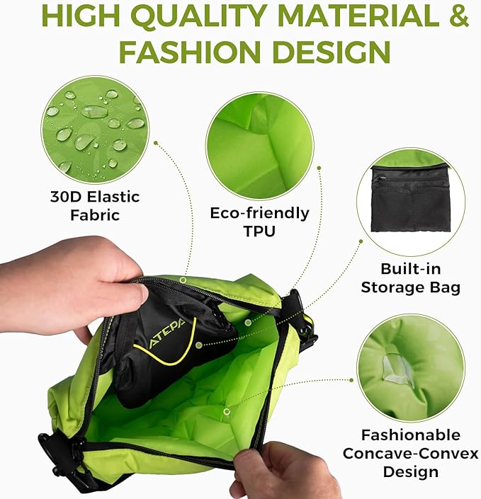 ATEPA 4-in-1 Travel Cushion, Ultralight Portable Inflatable Pillow Seat Cushion Neck & Back Support Travel Bag with Zippered Protection & Convertible Strap for Airplane Camping Backpacking
