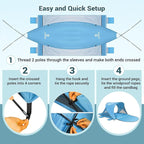 Beach Tent Sun Shelter, Beach Tent with Beach Mat Set, 4 Person Portable Beach Shade Canopy with UPF 50＋ UV Protection, Dual-Door Ventilation Design, Easy Setup Family Beach Umbrella (Blue)