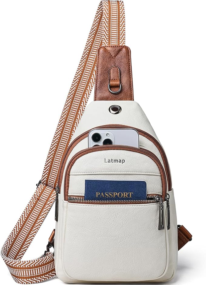 7L Sling Bag For Women Faux Leather Anti Theft Small Casual Daypack Backpack Fanny Pack Crossbody Chest Bags Purse Waterproof Beige Brown