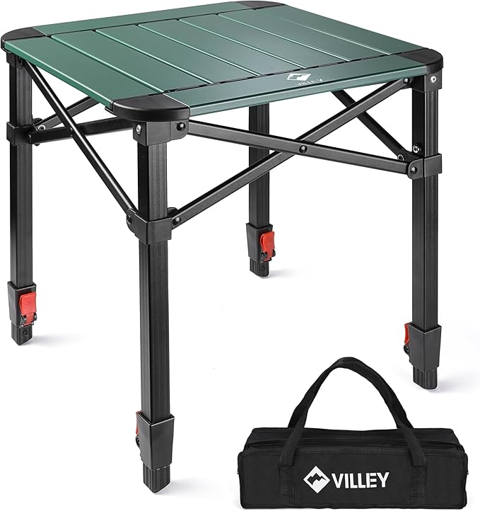 VILLEY Folding Camping Square Table with Carry Bag, Lightweight Aluminum Adjustable Square Table for Outdoor, Camping, Picnic, Backyards, BBQ, Medium