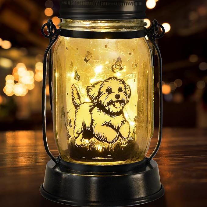 Maltese Dog Gifts for Women/Men Maltese Solar Lanterns Birthday Dog Lovers Lantern Pet Loss Dog Memorial Lights Solar Garden Decoration for Yard, Patio,Backyard,Porch Torches Light