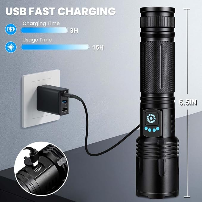 3 Pack Rechargeable Flashlights High Lumens, 99,000 Lumens Super Bright LED Flashlight for Home Camping, Handheld Flash Light Waterproof Flashlight with 5 Modes & Adjustable Function