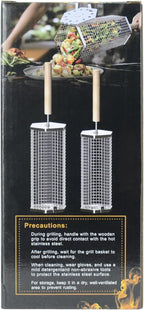 Rolling Grill Basket, Removable Wooden Handle, 304 Stainless Steel, Nesting Grilling Tools, Smoker BBQ Accessories for Vegetable, Outdoor Cooking Camping, Birthday Gifts for Men Dad Husband