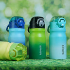 BJPKPK 14oz Insulated Water Bottle With Straw Stainless Steel Double Wall Water Bottles BPA Free Leak Proof Thermo With Lockable Flip Lid And Soft Silicone Spout,Sea Salt