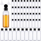 50 Piece 3.4 oz Travel Bottles with Flip Cap Plastic Empty Bottles Refillable Flip Cover Dispensing Squeeze containers with 2 Funnels Portable Refillable Containers for Travel Liquid(Clear, Black)