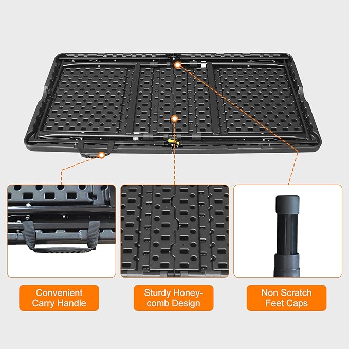 4 FT Folding Table with Carry Handle, Portable Fold-in-Half Plastic Table, Rectangle Foldable Table for Indoor/Outdoor Black