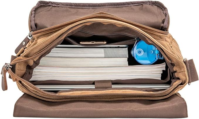 Vintage Genuine Leather Waxed Canvas Briefcase Large Satchel Shoulder Bag Rugged Computer 15.6" Laptop Bag