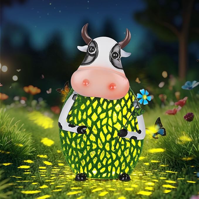 Cow Lanterns Decorative Outdoor with Hook and LED Light Solar Hanging Lights Outdoor Waterproof Unique Gift for Farmhouse