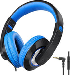 rockpapa Comfort+ Kids Headphones with Microphone, Boys Girls Student Over-Ear Headphones Wired Foldable for School Classroom Laptop PC Computer Tablet Black Blue
