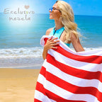Exclusivo Mezcla 4 Pack Cotton Oversized 35x70 Inches Soft Cabana Stripe Thick Beach Towel, Super Absorbent Travel Bath Pool Towel (Sky Blue/Forest Green/Yellow/Red)