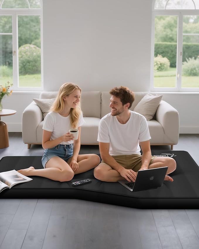 for Tesla Model Y Mattress Memory Foam, 4 inch Comfortable SUV Sleeping Pad with Powerful Air Pump, Inflatable Car Bed for Camping & Road Trips (Black+Gray)