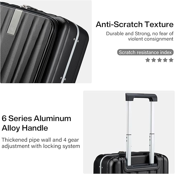 Hanke 16 inch Underseat Carry On Suitcases with Wheels,Lightweight Hard Shell Carry on Luggage with Wheels for Weekender,Top Opening Small Suitcase,Travel Luggage for Womem Men,Jet Black.