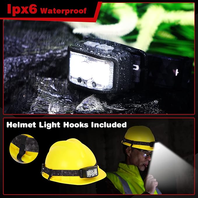 Headlamp Rechargeable,2 Pack 2000 Lumen Super Bright Led Headlamp,16 Modes Motion Sensor Head Lamp,Ipx6 Waterproof Lightweight Headlight,White Red Flashlight For Fishing Camping Hunting Essentials