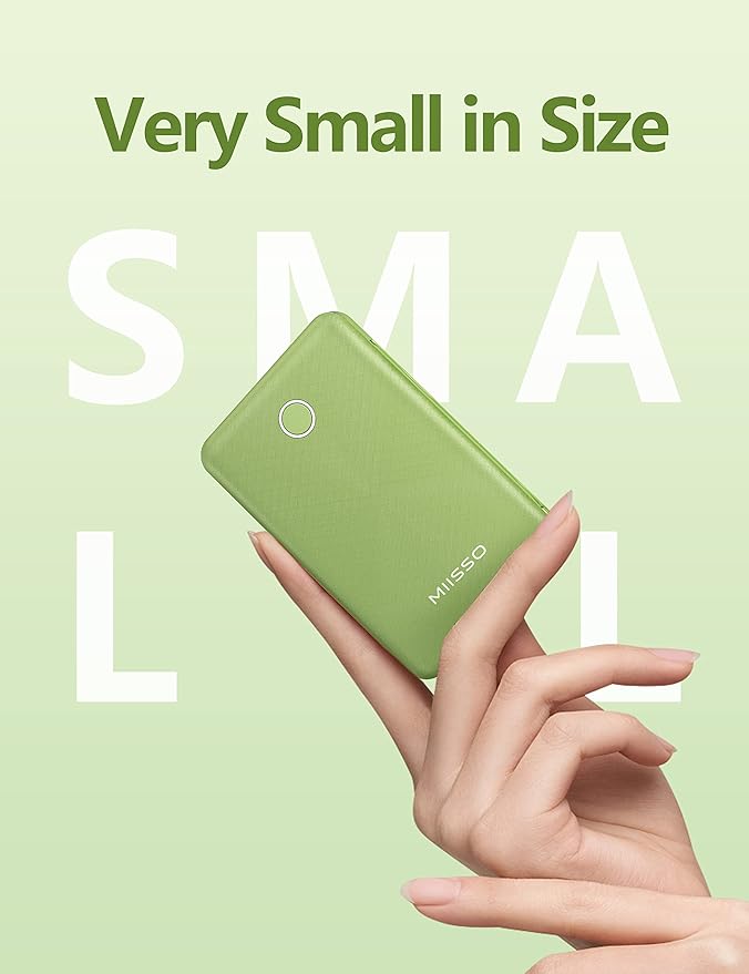 6000mah Ultra Slim Built in Cables Power Bank, Card Size Built in USB C Cords Battery Pack Portable Charger for Phones, 3 Output External Battery Pack Compatible with iPhone, Samsung, Deep Green