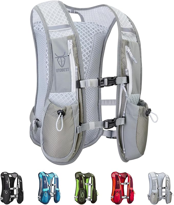 UTOBEST Running Vest, 5L Hydration Vest Lightweight, Breathable and Sweatproof Running Backpack, Adjustable Running Hydration Vest for Trail Running Marathon Race Jogging Cycling