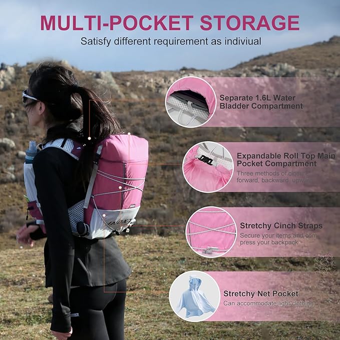 Running Hydration Vest Backpack, Lightweight Water Backpack with 1.6L Water Bladder Daypack for Women Men,Adjustable Running Vest Pack for Trail Running Hiking Cycling Race Marathon