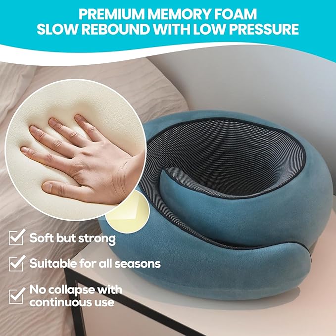 Travel Pillow uses Memory Foam to Support Neck Comfort, car Travel, Compact,Airplane Sleep Pillow Peacock Blue