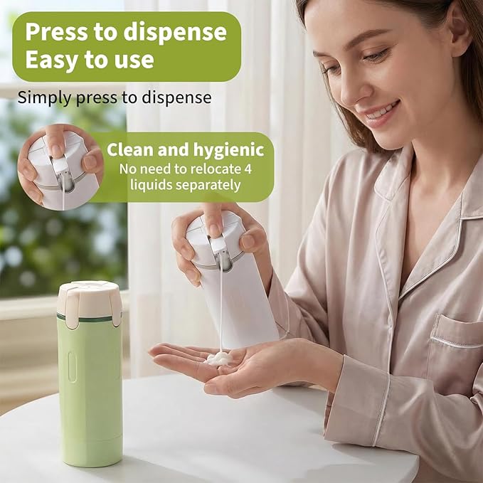 4 in 1 Travel Dispenser Bottle,Leak Proof Refillable Bottles Store Shampoo, Lotion and More,Transparent with Scale, Easy Squeeze Use, Lightweight & Portable Perfect for Travel,Gym,Camping (Green)