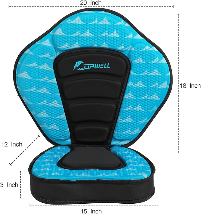 UPWELL Universal Kayak Seat with Detachable Storage Bag & 4 Adjustable Strap, Paddle Board Seat with Memory Foam Padded and Backrest for Kayak, Canoe, Sup